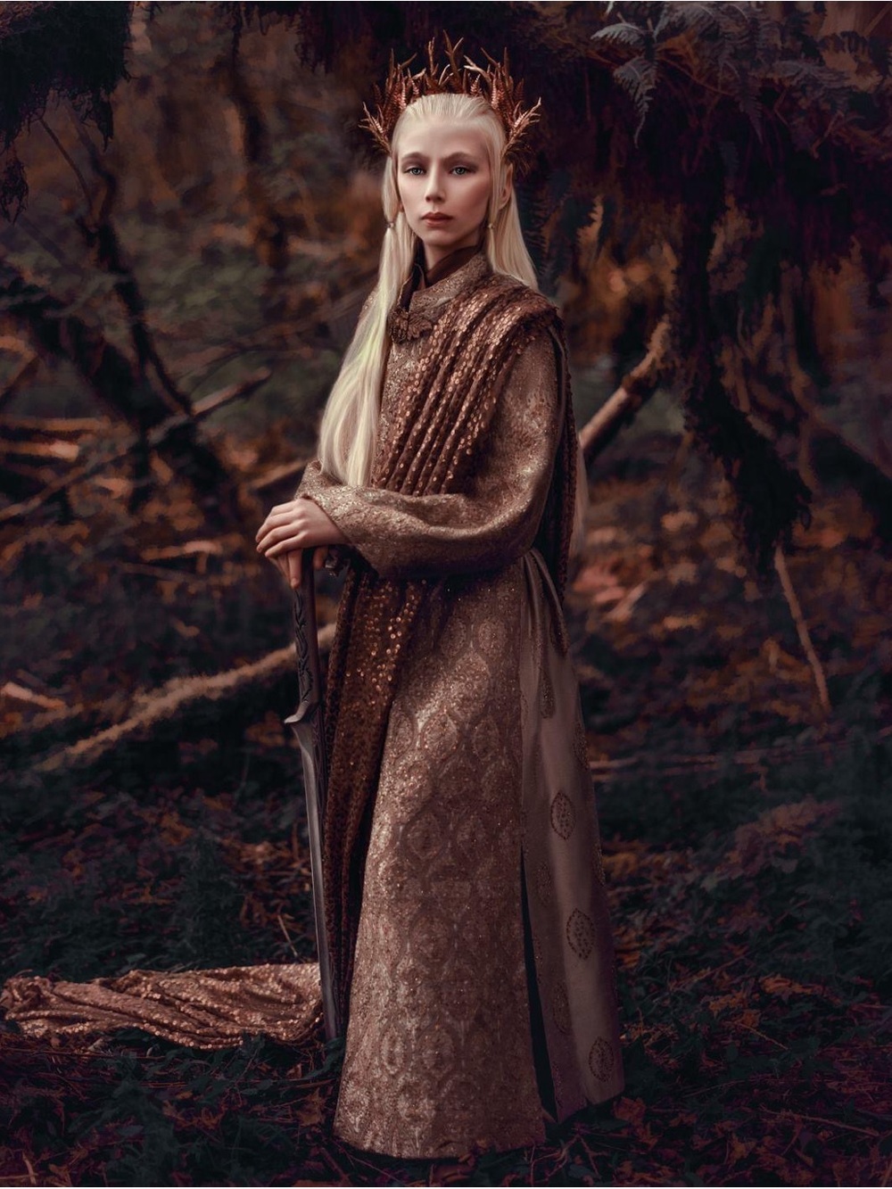 Luxury LOTR King Thranduil Childs costume w/ Draped Cape & Crown Sz 8-10